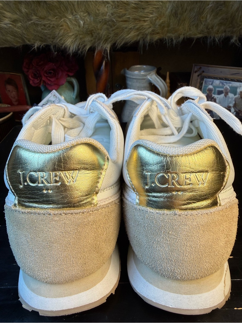 J.Crew BN870 Women’s Size 8 Trainers Cream Tan Suede Gold Retro Sneakers SP23 - Picture 15 of 16